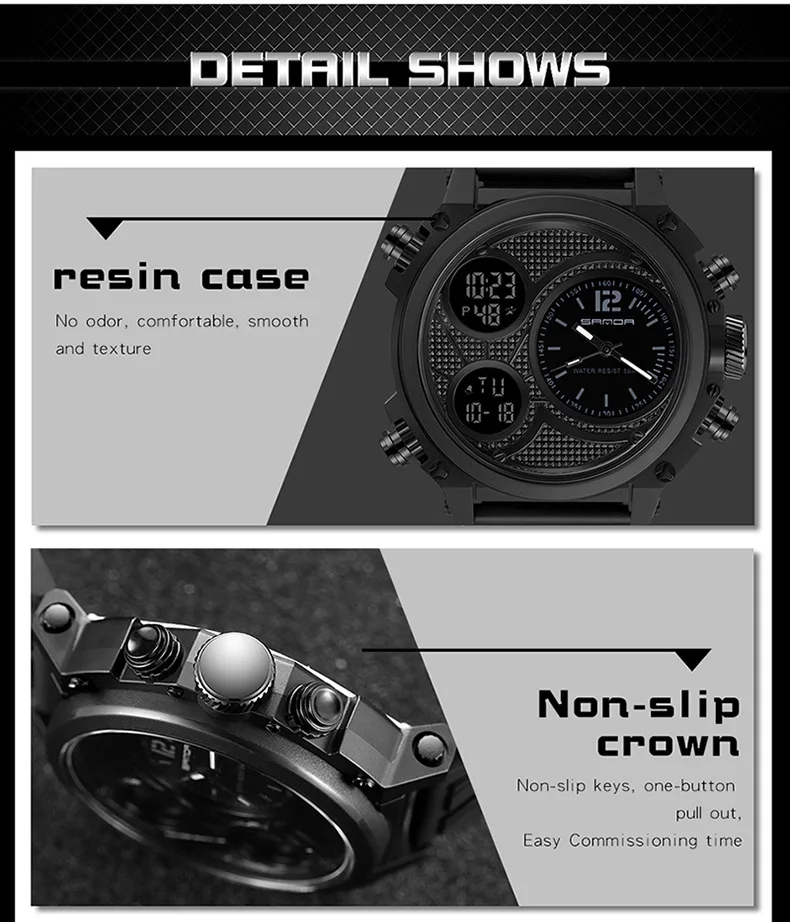 SANDA 3002 mode multi-fonction Sport 50M étanche hommes montre électronique mode lumineux chronographe étudiant montre reloj