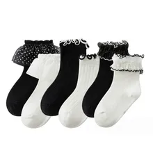 Hot-selling Fashion Black White Lace Children Tube Sweet Dress Socks Custom Cotton Crew Kids Sock Wholesale
