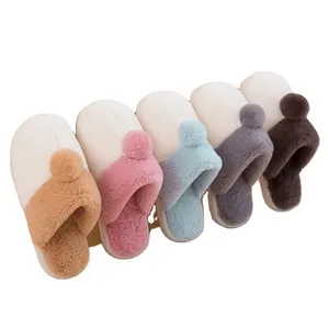 Autumn and Winter New Fashion Home for Slippers Comfortable Cotton Flat with Round Head Rabbit Hair Plush Closed Toe Couple