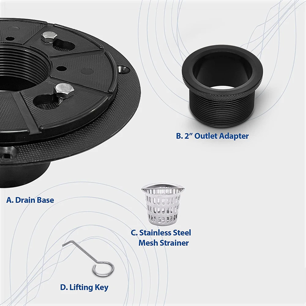 6英寸方形淋浴排水管带排水底座AISI 304拉丝不锈钢棒炉排地漏可拆卸插件