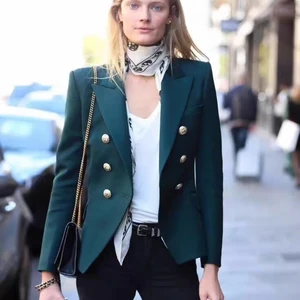 Versatile High-end Elegant and Stylish Short Woven Double-breasted Blazer with Button Detail for Women Work Office