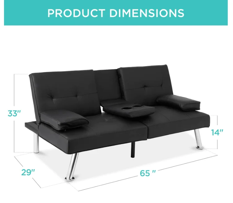 Cup Holders Convertible Futon Tufted Split Back Sofa Bed Foldable Metal Frame Massage for Living Room factory