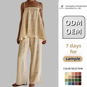 ODM OEM Custom New Arrivals Sleeveless Top and Pants Women's Casual Fashion Suit Cotton and Linen Two-piece Set Women's Clothing
