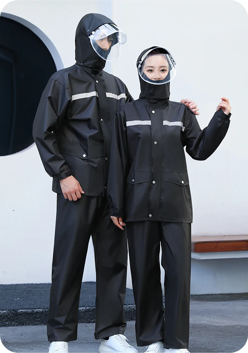 Men's Waterproof Two-Piece Work Outdoor Suit with Hood Pant raincoat for Motorcycle rain coat details