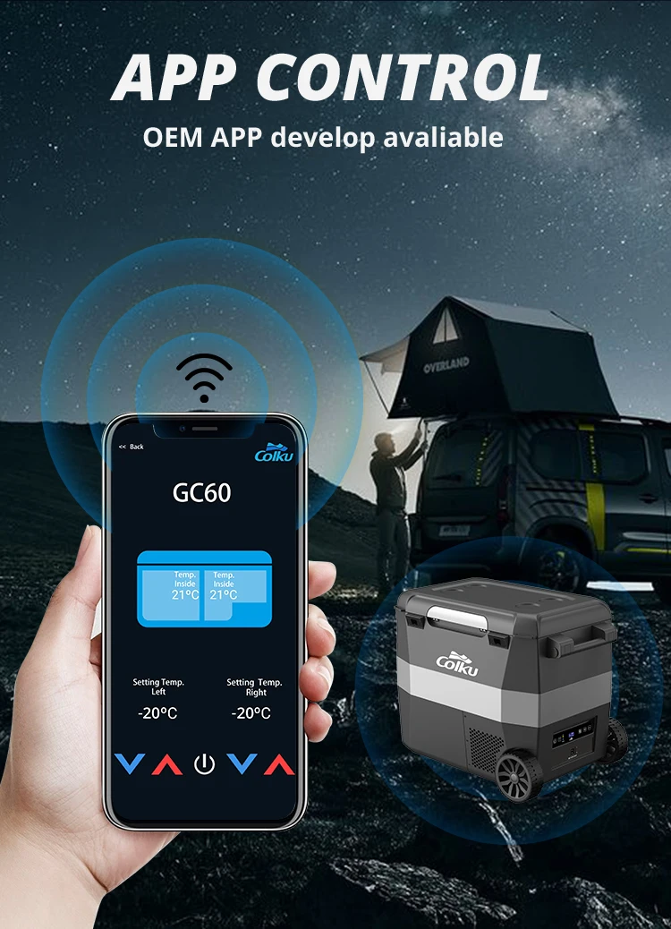 Mobile Fridge Freezer 12v Outdoor Refrigerator 44l Led Control Panel Cooler Box With Wheel