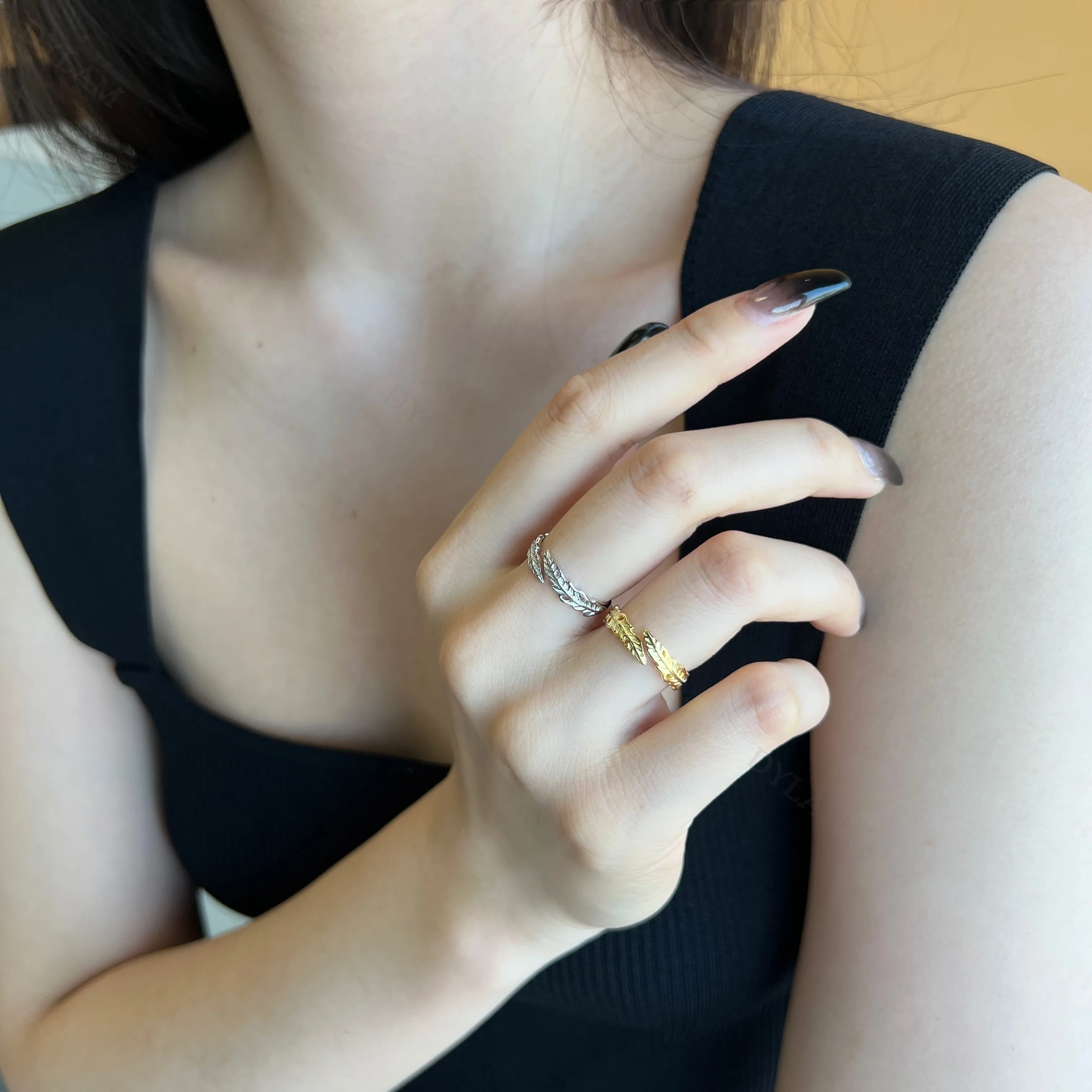 KAKODIY Popular INS 18K Gold Plated Open Loop Leaf Shape 925 Sterling Silver Adjustable Size Fashion Ring, Suitable for Women's Daily Wear detail 12