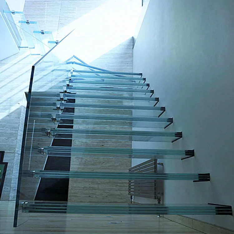 Hardware for Indoor Stairs Case Sets Tempered Laminated Glass Panel and Stainless Metal Luxury Modern Plywood Box Easy Install