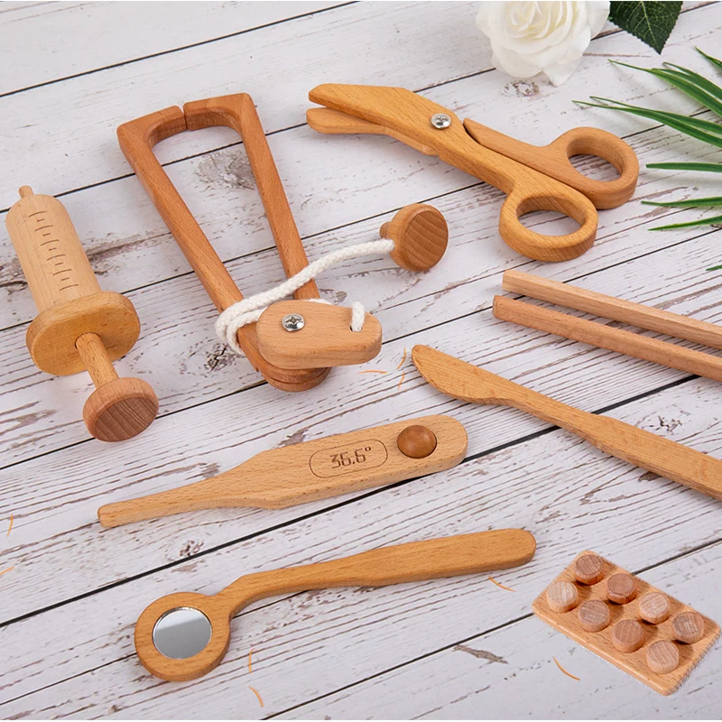 Деревянная докторская сумка, детский стоматолог, ролевая игра, Детский обучающий Набор для лекарств, набор инструментов для врачей, игрушка для девочек, чемодан для домашних животных