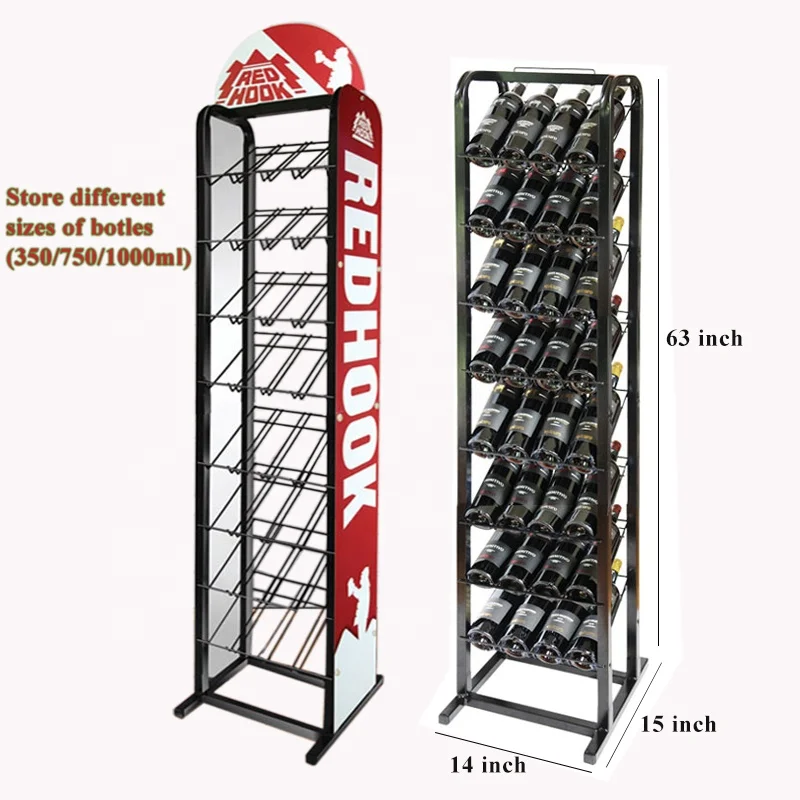 Customized Supermarket Floor Metal Display Racks Shelf For Red Wine