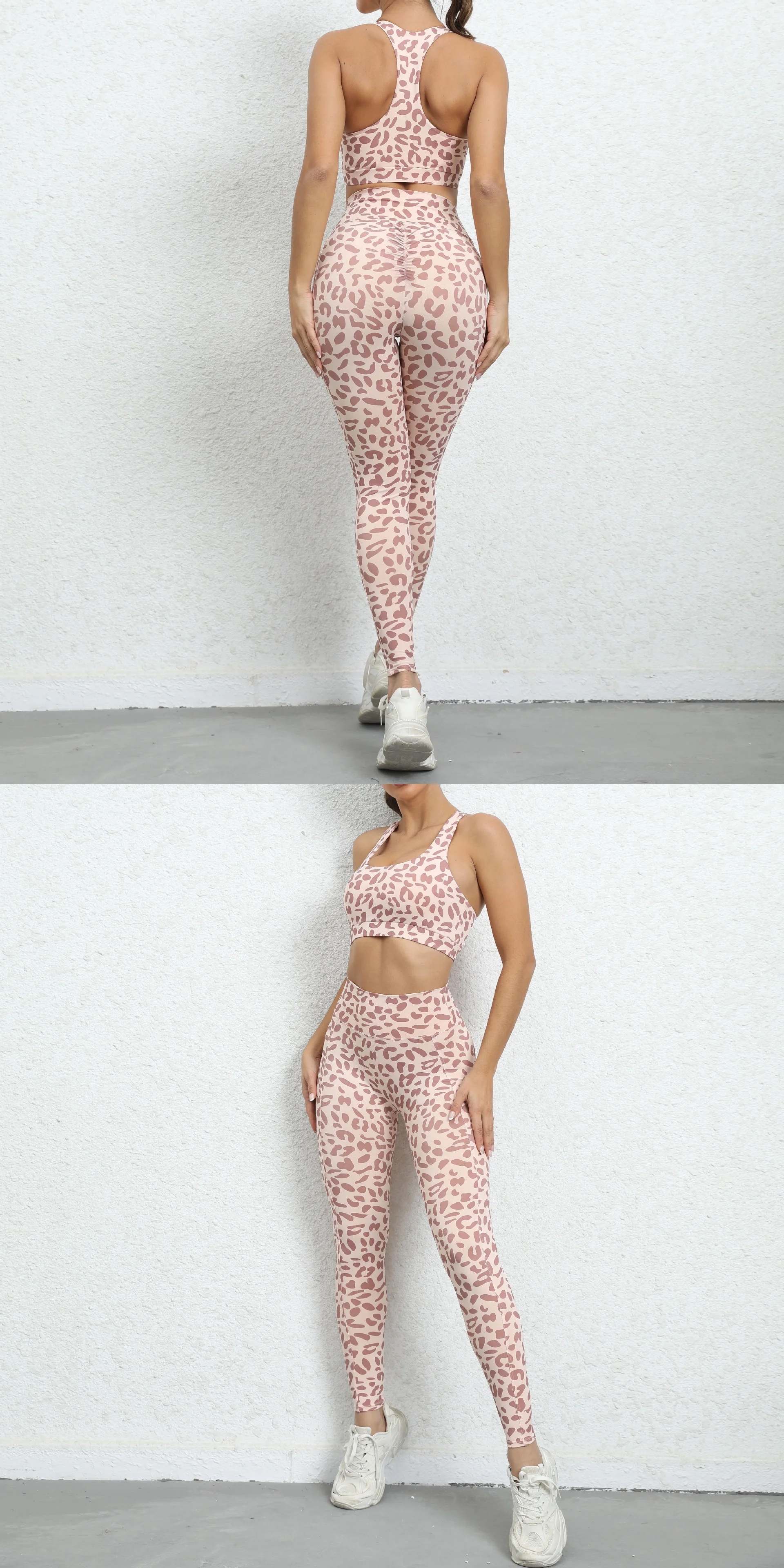 Wholesale Cheap Price Active Wear leopard print yoga sets Women Sport Leggings High Waist Yoga Fitness Workout Sets supplier