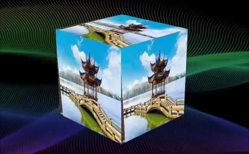 O apoio personalizou quatro cinco seis quadrados da superfície conduziu de Rubik interno da forma do globo da exposição P4 a tela conduzida do cubo