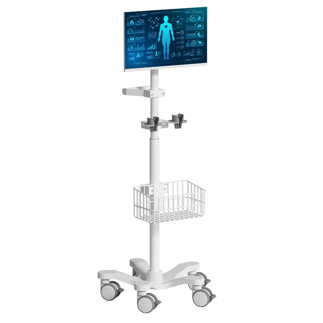 The Best Price ABS Plastic Aluminum Hospital Mobile Workstation Cart Endoscope Trolley with Basket Medical Trolley for Clinic