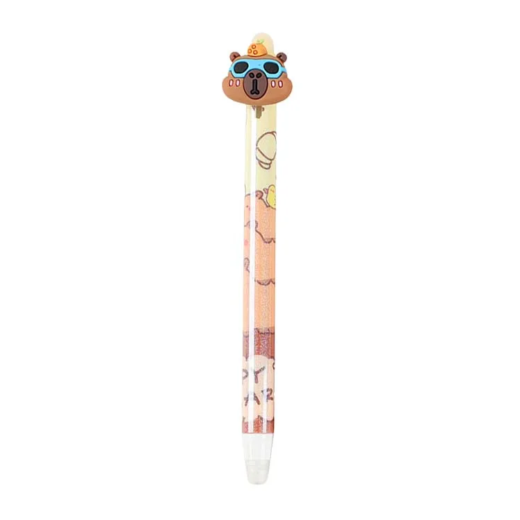 Penna gel cancellabile O&Q Fashion Kids Soft Touch Cute a doppia punta in plastica termosensibile da 0,5 mm con inchiostro nero/blu e motivo animali dei cartoni animati._voghion.com