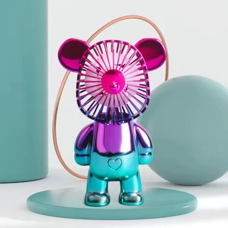 Gradient Gloomy Bear Handheld Mini Portable Pocket Fan USB Rechargeable Table Fan Personal Cute Small Handheld Fan for Kids Gift