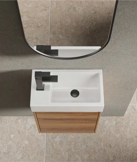 New design customized vanity with mirror wash basin for hotel bathroom sink small wall hung bathroom cabinet supplier