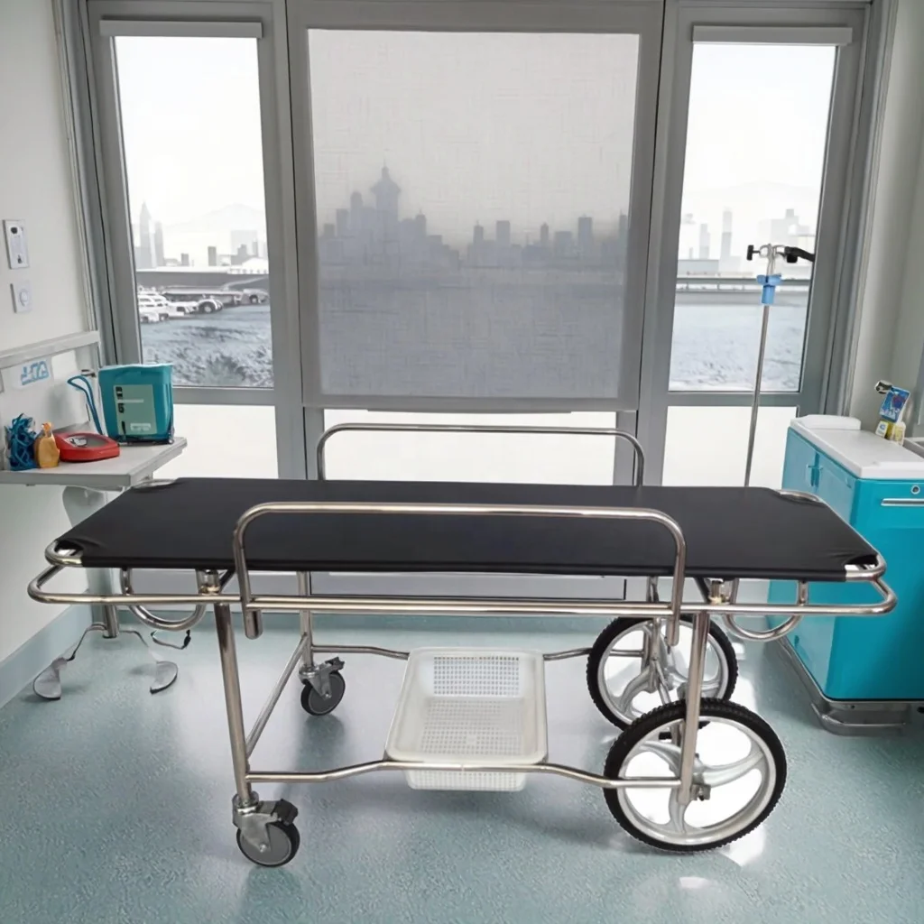 Patient Transport Stretcher Adjustable Spring Net Surface Large Wheels Cold-rolled Steel Aluminum Foldable Durable School 2