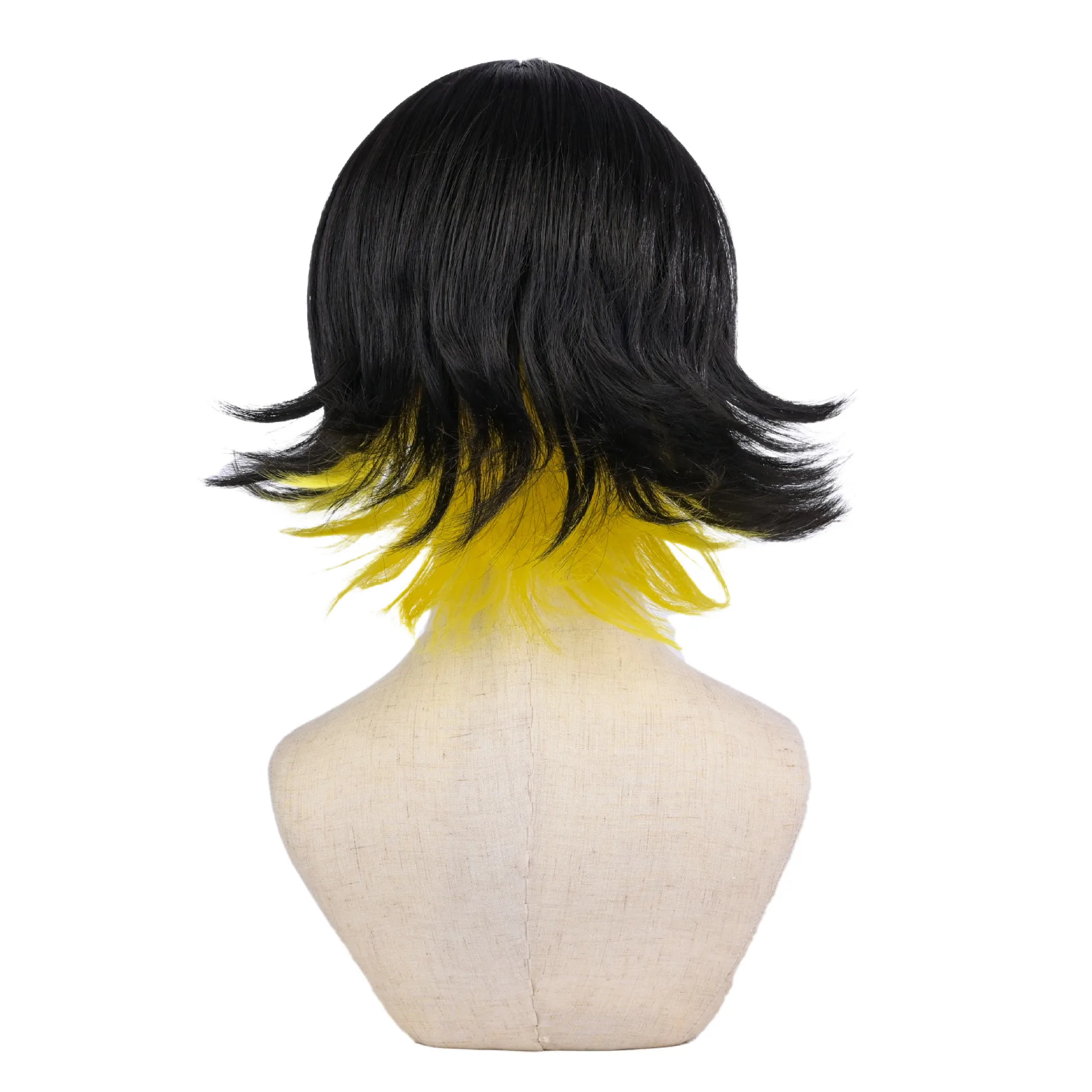 Cosplay Synthetic Party Heat Resistant Hair Wig Wholesale 14'' Short Black Yellow Mixed Blue Lock Anime Bachira Meguru Wig