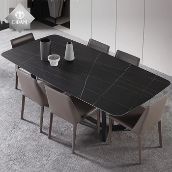 luxury unique kitchen dining tables rectangular square shaped artificial marble top 6 seater steel leg slate dining table