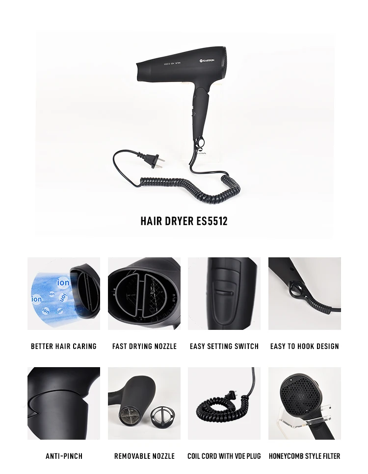 EASTON Top Hotel Bathroom 1875W Watt Retractable Hair Dryer with Good Quality