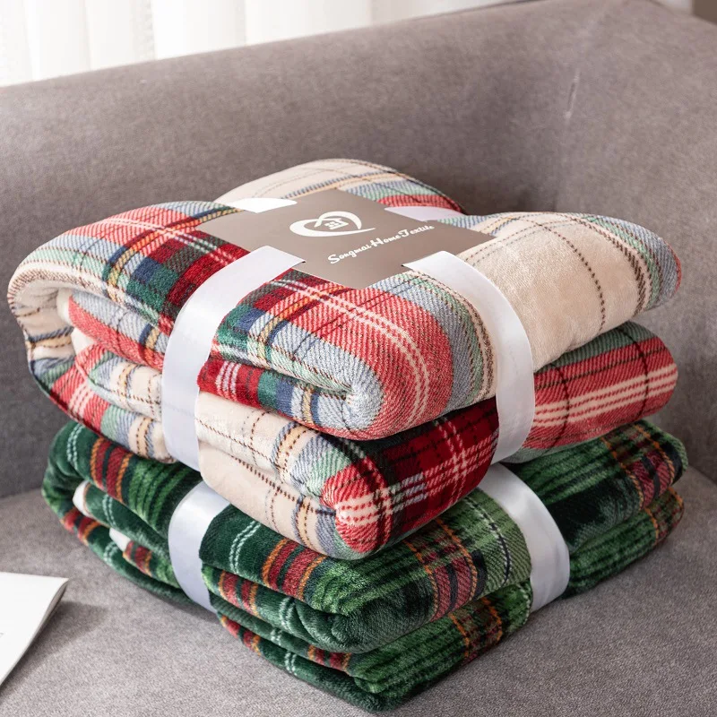 Designer Throw Wholesale Christmas Tartan Flannel blanket Sustainable Plaid Sofa Sherpa Flannel Fleece Throw Blanket supplier