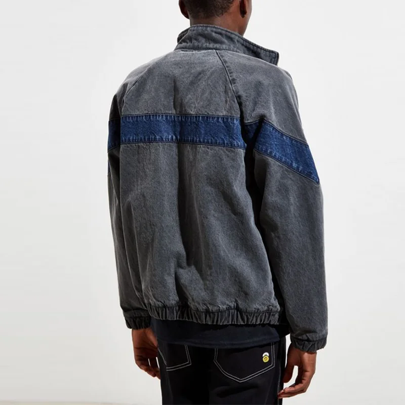 Source New Fashion Denim Washed Drop Shoulder Contrast Panel Track Jacket  Mens on m.