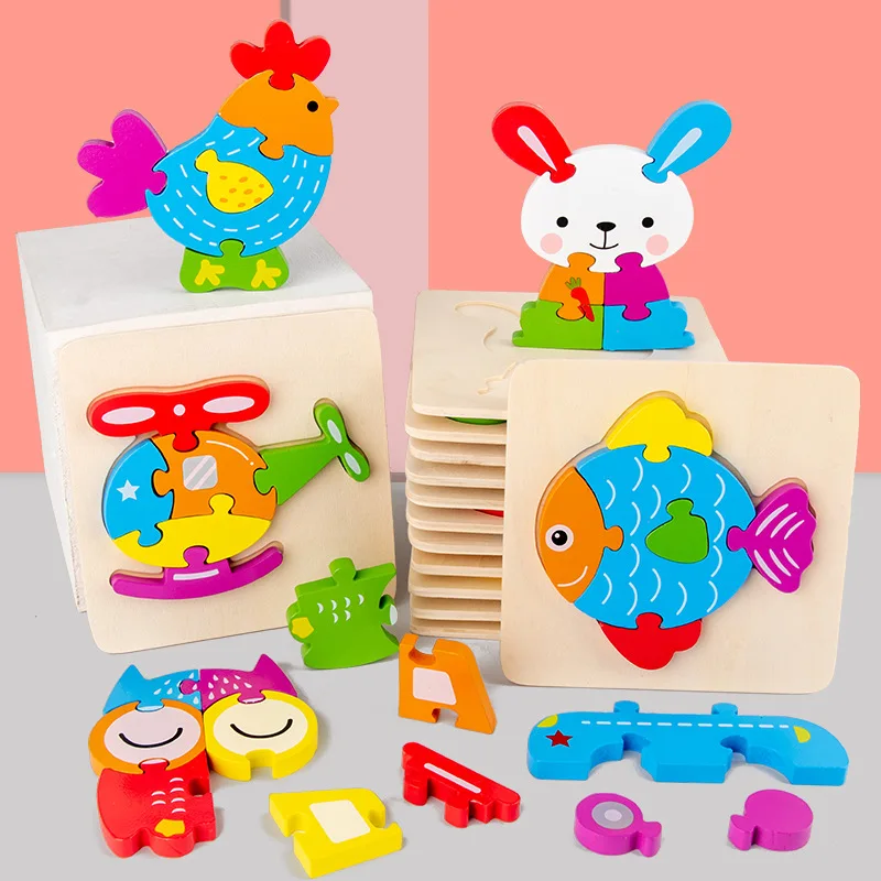 Baby Montessori Wooden Toys Cartoon Animal 3D Jigsaw Wooden Puzzle for ...