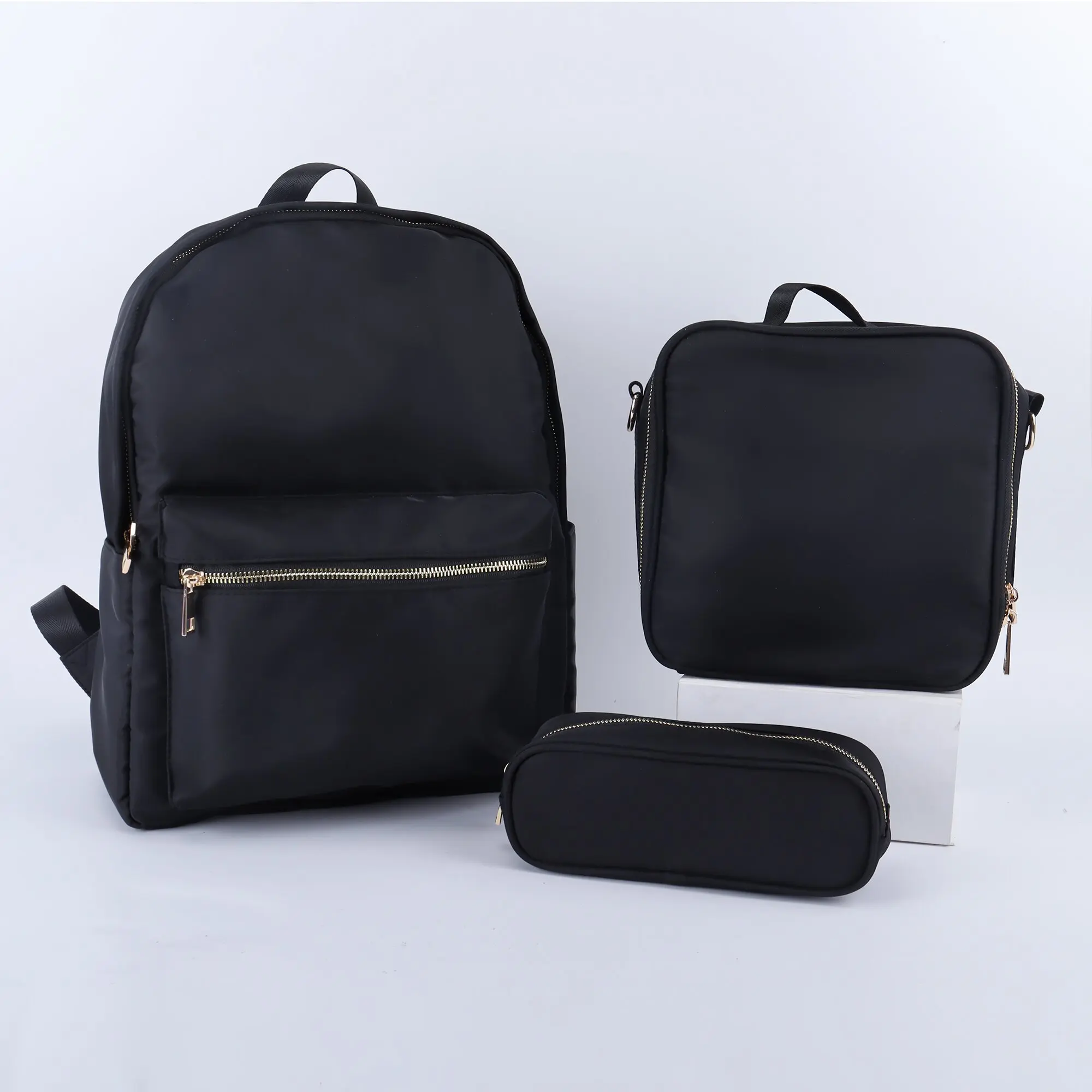 Custom Logo Nylon Essential School Bags Zipper Back-to-School Kids Students Children School Bag Sets Waterproof School Backpacks