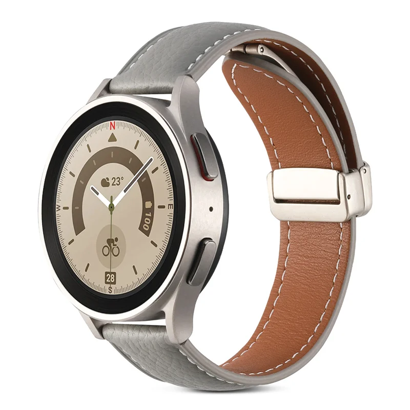New Magnetic Folding Buckle Quick Release Bracelet Wrist Band Genuine  Leather Strap for Samsung Galaxy Watch Pro Band