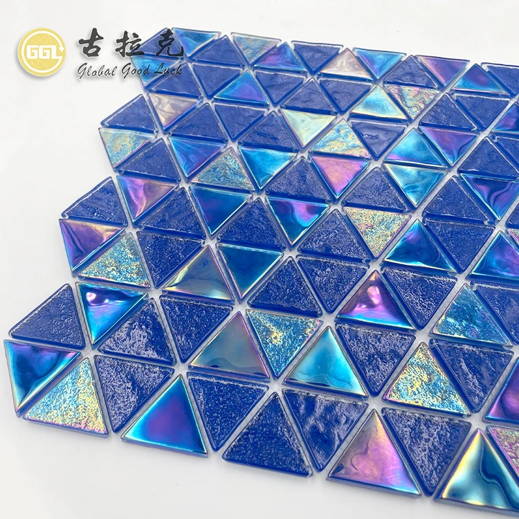 Triangle Shape Iridescent Blue Glass Mosaic Tile For Swimming Pool details