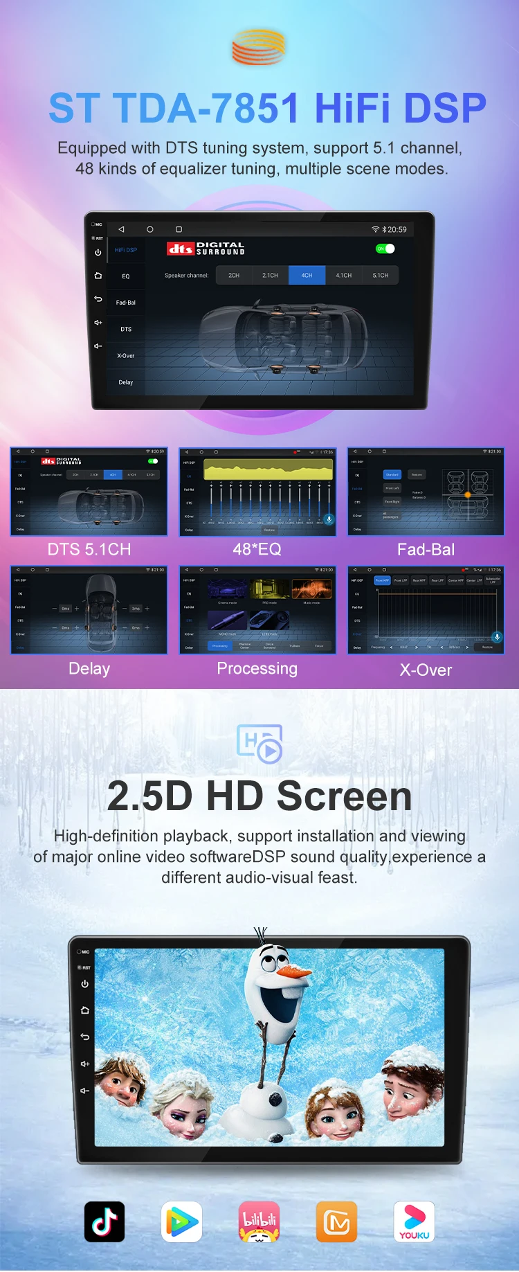 Qualcomm QLED Carplay Android 11 8core 6+128GB DSP Car multimedia system for 2din universal GPS WIFI Radio stereo