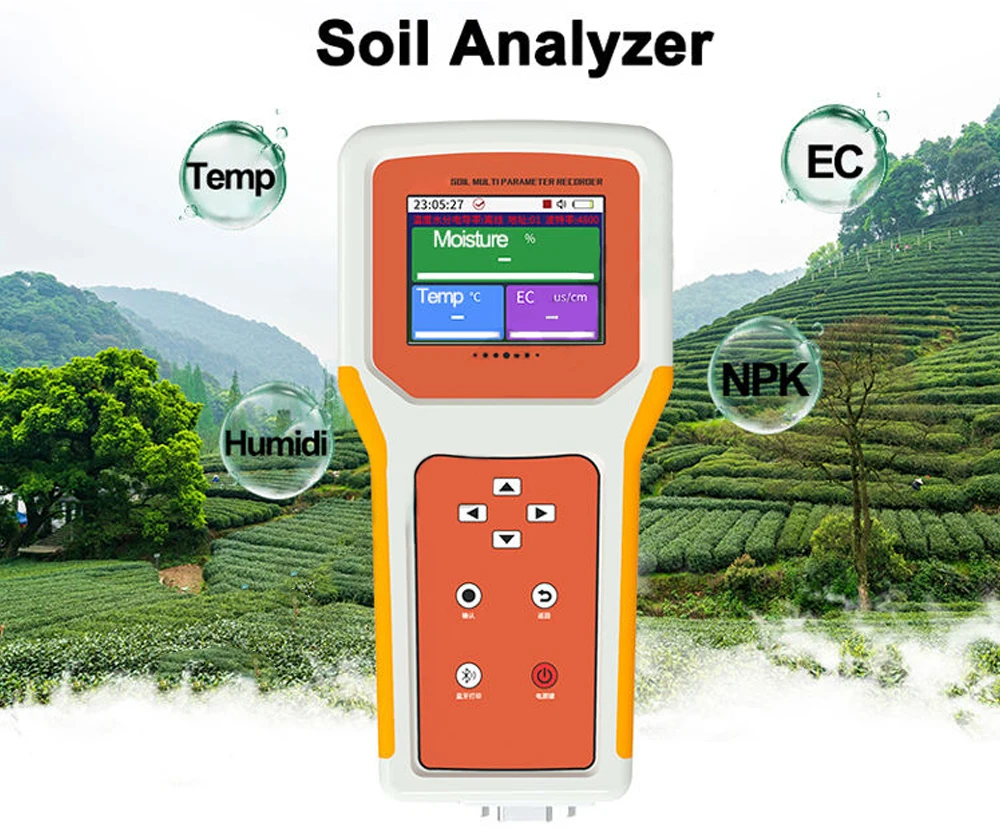 Agriculture Soil NPK/PH/EC Analyzer Moisture Nutrient Sensor 7in 1 Soil Tester with Portable Handheld LCD Display Terminal