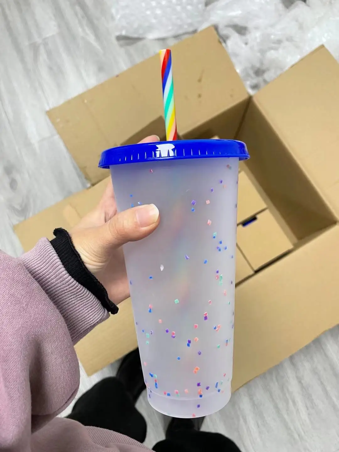 16 унций 24 унции конфетти стакан Радуга дети взрослые меняющие цвет чашки с