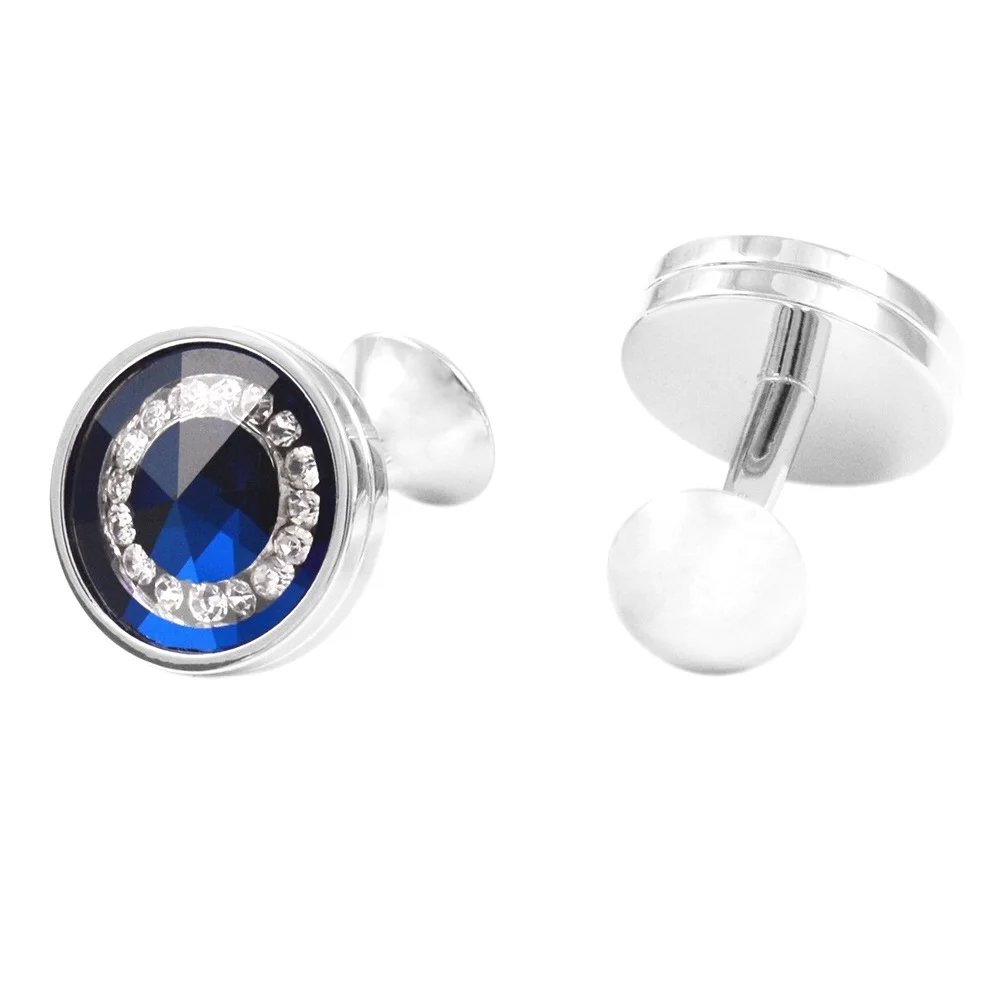 Заводская цена оптовая продажа роскошные высококачественные круглые стеклянные кристаллические серебряные запонки со