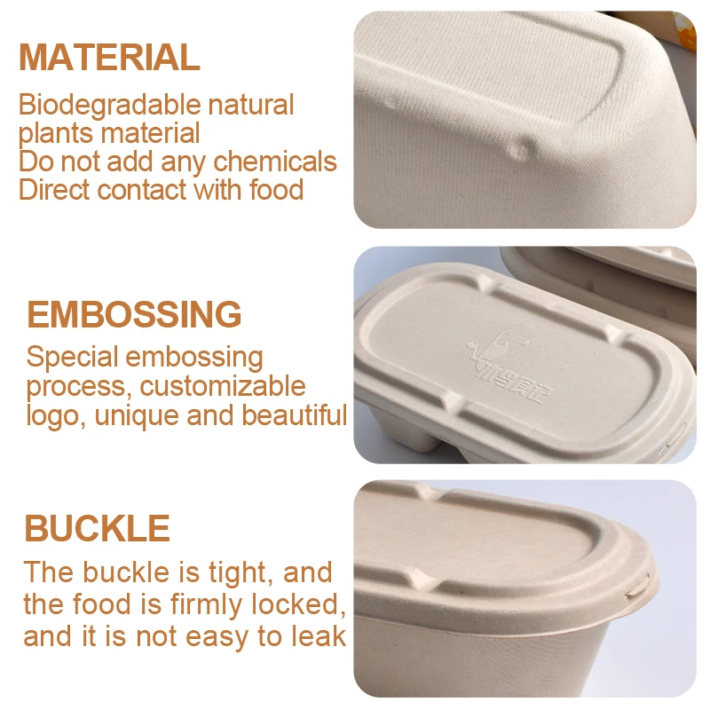 SenAng Disposable Biodegradable Sugarcane Bagasse Pulp Food Container Take Away Lunch Box with Lid