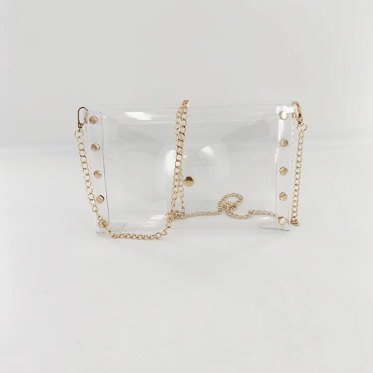 Fashion PVC clear transparent ladies chain shoulder cross bag woman