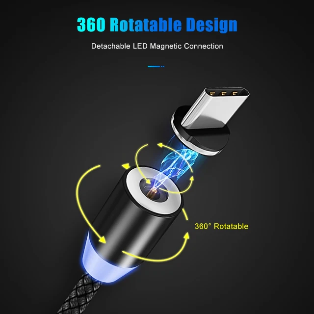 New Cell Phone USB Charger LED Magnet 3 in 1 Magnetic Charging  Cable