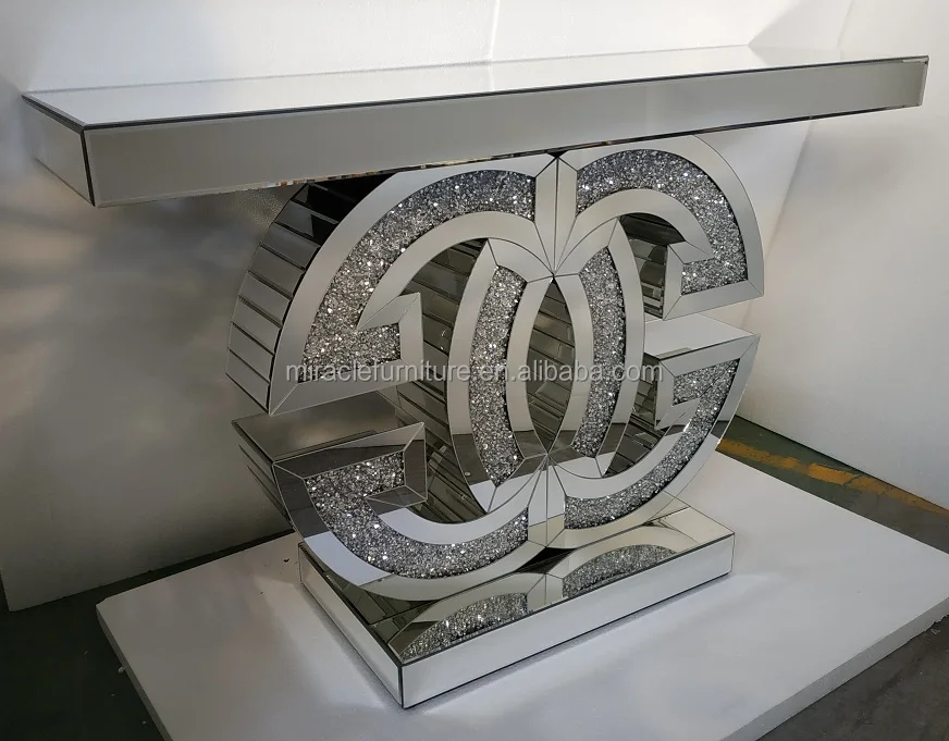 ホット販売ミラーLEDコンソールテーブルスパークルクラッシュ