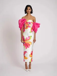 Bettergirl New Fashion 2026 Spring Print Tight Red Women Dress Holiday Casual Long Elegant Dress