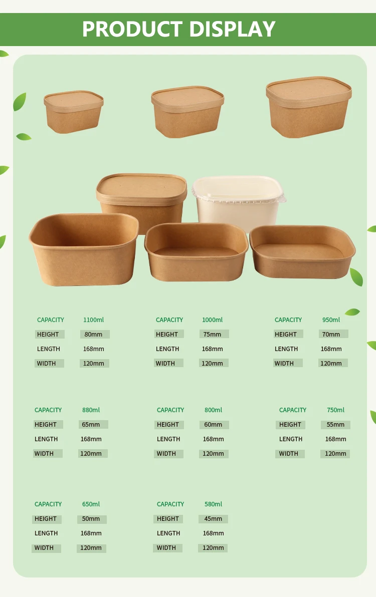 Takeaway Biodegradable Rectangular Paper Bowl Container Food Paper Box ...