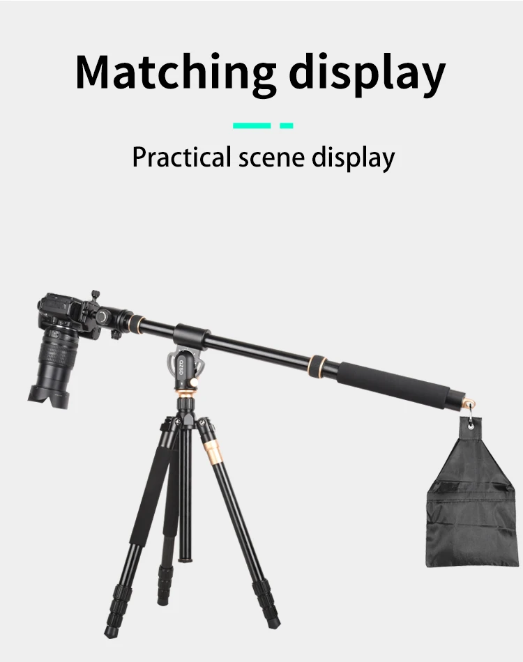 QZSD-YT03 Aluminum Center Pole Extendable 48-106cm Three Sections Horizontal bar 1/4&3/8 Camera Mount Adapter for Tripod Monopod