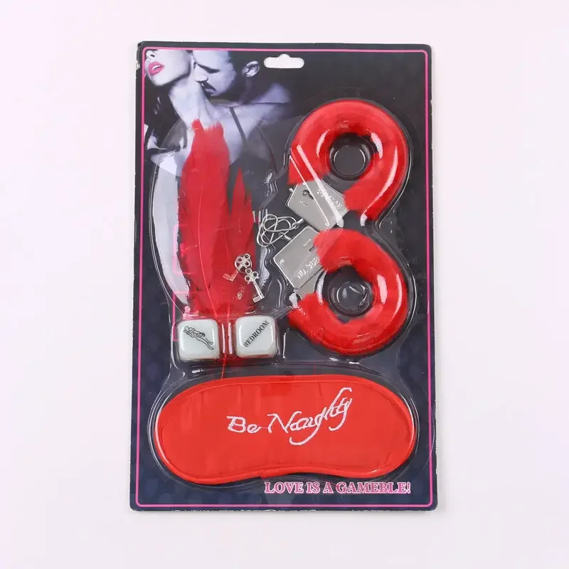 Sex Paddle Whip for Adult Game Bondage Kit 4pcs-set Handcuffs Dice Spanking Blindfold Eyepatch Flirting Exotic Toys for Lovers