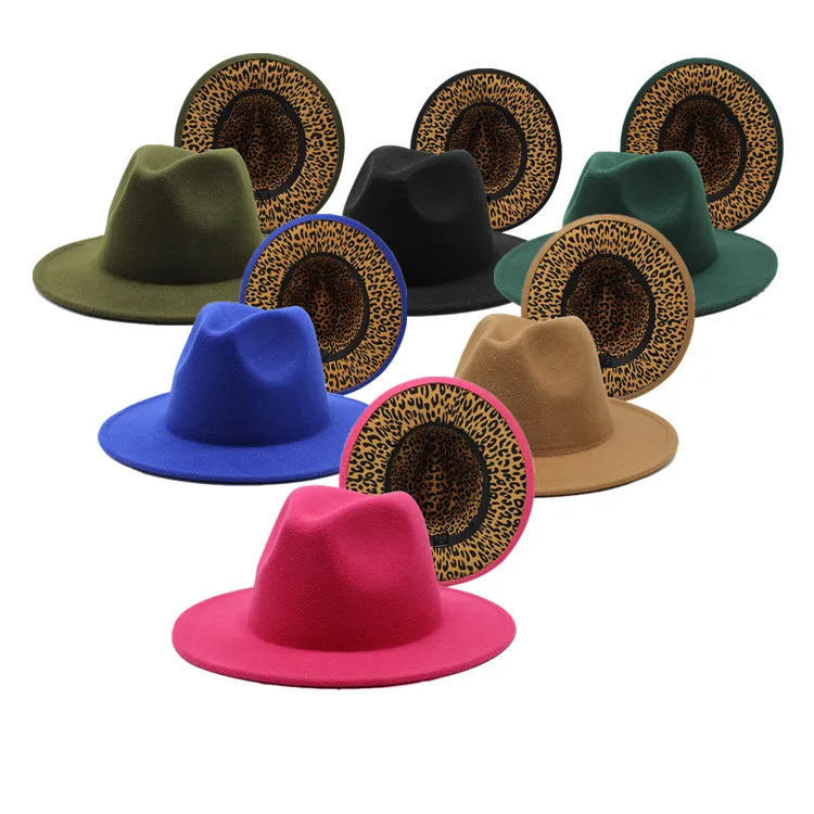 Two Tone Leopard Printed Fedora Hat 