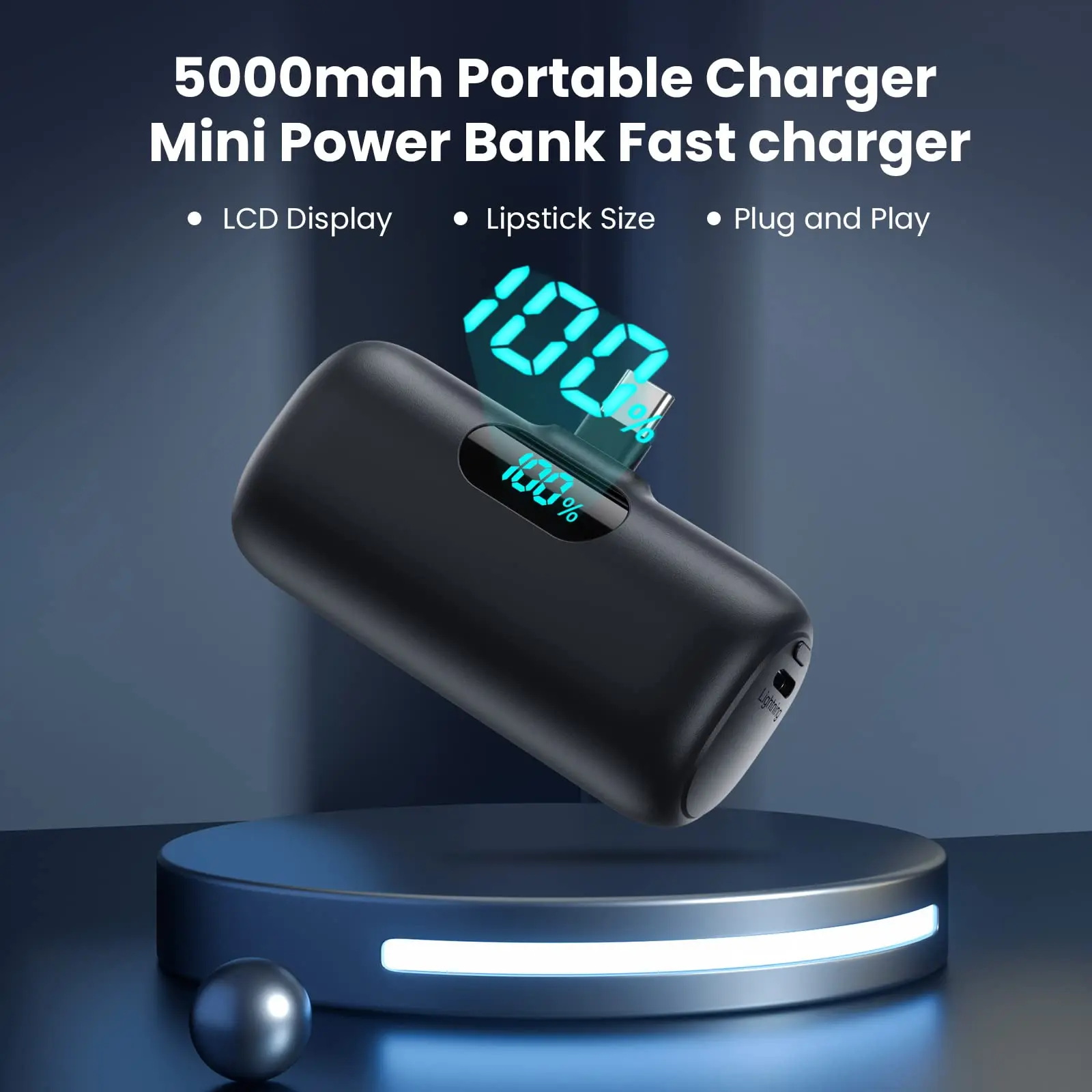 2024 New Mini Capsule Power Bank 5000mAh Portable Charger with Charge Function for iPhone and Other Devices