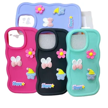 3D flower soft tpu cartoon phone cover for iphone 11 12 13 14 15  3D cartoon phone case cover for iphone  tpu cover case