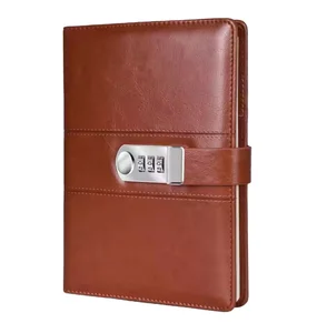 Best Present Artistic A5 Leather Journal Handmade Brown Spiral Notepad Printed Diary Men Women Blank Writing Pad Lock B5 Size PU