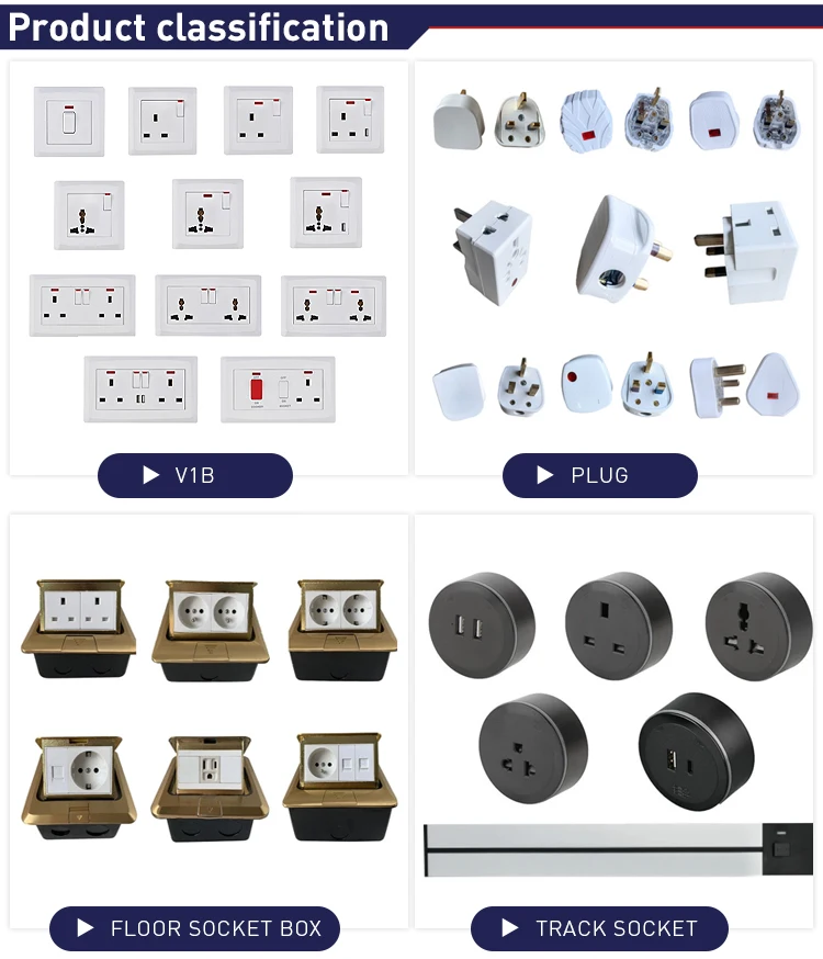 British Standard PC Black 250V 13A Round 3 Pin Switch Wall Socket With Neon Indicator Light