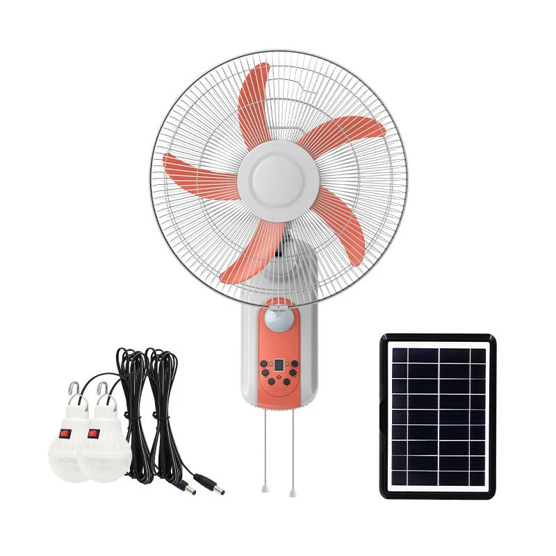 New Arrival Home Rechargeable 16 Inch Electric Wall Mounted Solar Fan With Solar Panel And Led Light