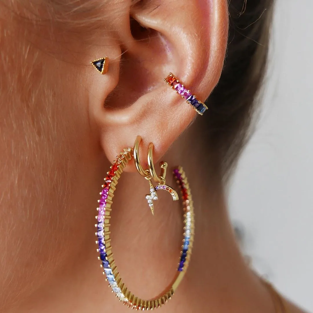Trendy Hoop Earrings Rainbow Hoop Earrings with Zircons Bohemian Modern Circle Earrings CZ Boho Hoops Gift for Her