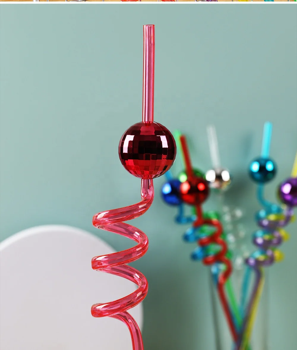 Disco Ball Straws - Spiral Transparent Drinking Straws for Party  Decorations and Beverage Stirrers