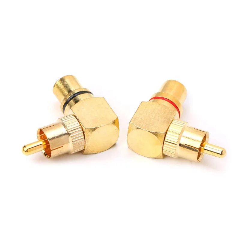 RCA Right Angle Male to Female Gold-Plated Brass Banana Connector 90 Degree AV Audio Adapters Cable Plug Butt Cap